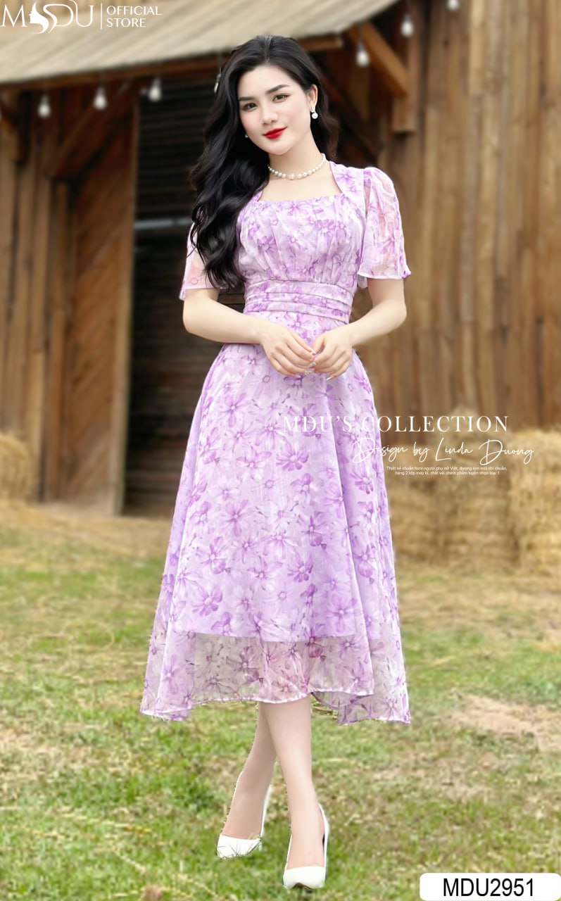 [🛒🇻🇳]Váy Thiết Kế MDU2951 – Màu Tím Dáng Xòe Cổ Vuông Phối Cùng Họa Tiết Hoa Đầy Tinh Tế – , SKU – – mdufashion.com 🇻🇳🛒Top1Shop🛒 🇻🇳Top1Vietnam🇻🇳 🛍🛒🇻🇳