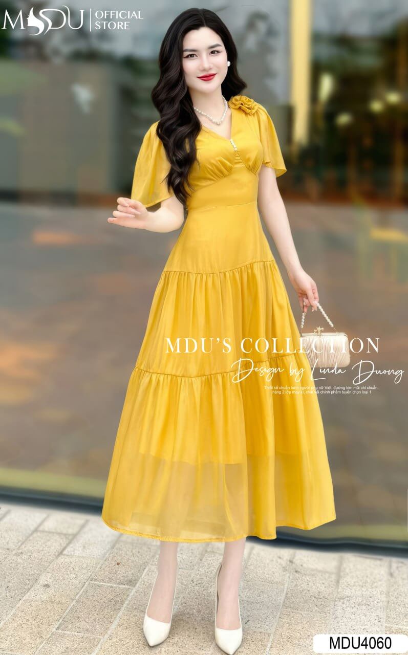 [🛒🇻🇳]Váy Thiết Kế MDU4060 – Màu Vàng Bắt Mắt Xếp Ly Cách Điệu Phối Cùng Cổ Chữ V Tinh Tế – , SKU – MDU4060 – mdufashion.com 🇻🇳🛒Top1Shop🛒 🇻🇳Top1Vietnam🇻🇳 🛍🛒🇻🇳