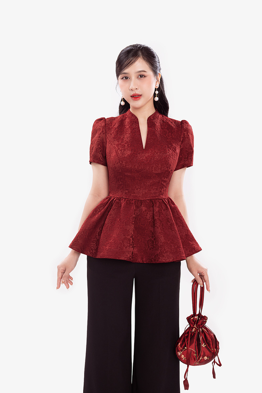[🛒🇻🇳]Áo gấm hoa đỏ peplum cổ cách điệu – K&K Fashion , SKU – ASM22-03 – kkfashion.vn 🇻🇳🛒Top1Shop🛒 🇻🇳Top1Vietnam🇻🇳 🛍🛒🇻🇳