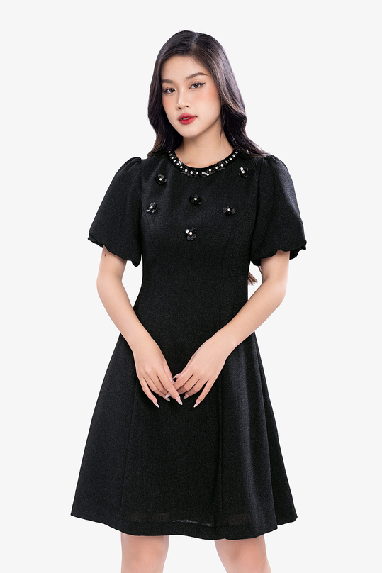 [🛒🇻🇳]Đầm đen đi tiệc chữ A tay bí đính hoa – K&K Fashion , SKU – KK173-09 – kkfashion.vn 🇻🇳🛒Top1Shop🛒 🇻🇳Top1Vietnam🇻🇳 🛍🛒🇻🇳