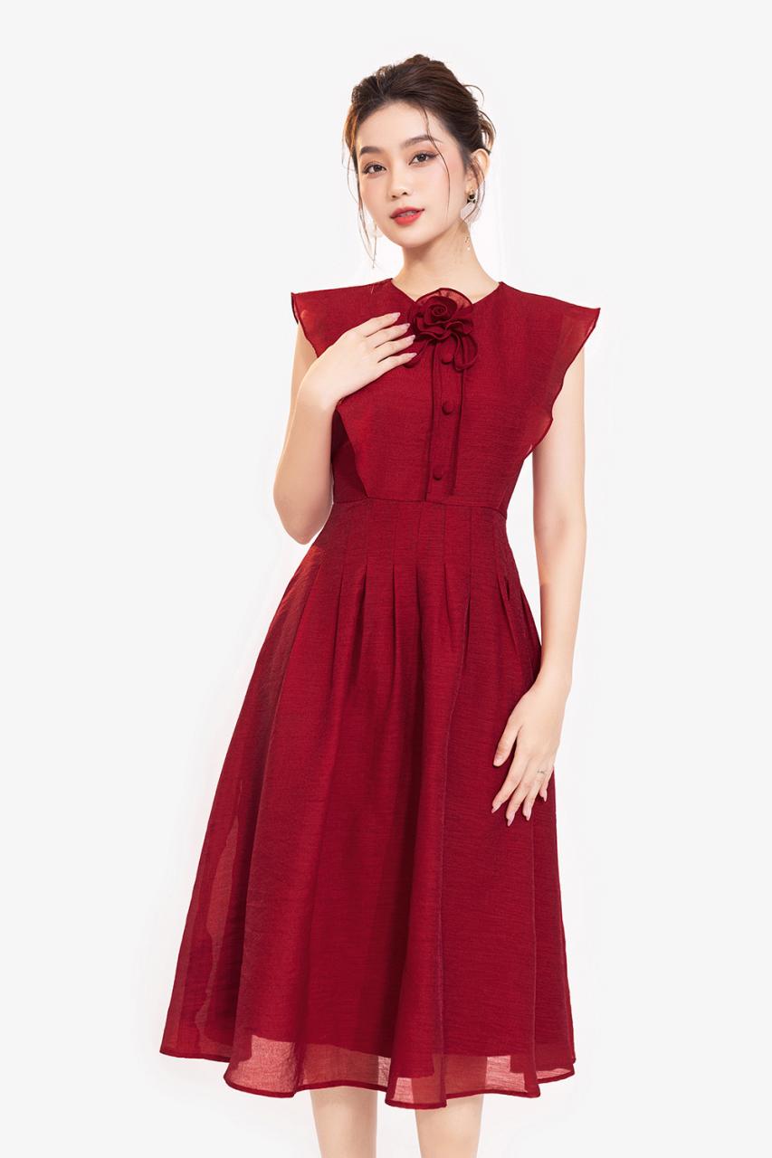 [🛒🇻🇳]Đầm đỏ dáng xòe xếp ly cổ đính hoa – K&K Fashion , SKU – KK173-27 – kkfashion.vn 🇻🇳🛒Top1Shop🛒 🇻🇳Top1Vietnam🇻🇳 🛍🛒🇻🇳