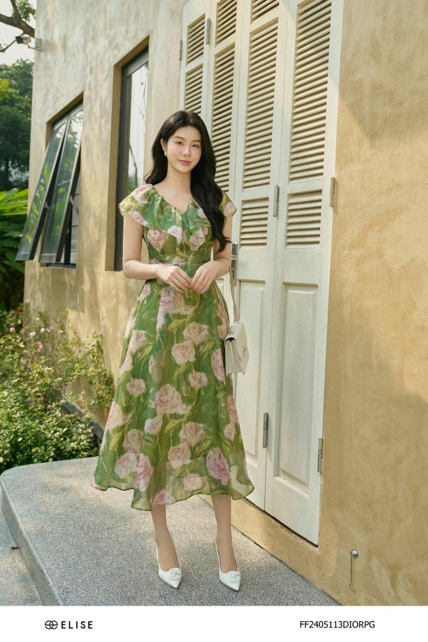 [🛒🇻🇳]ĐẦM TƠ HOA NỀN XANH LÁ BÈO CỔ V – , SKU – FF2405113DIORPG – elise.vn 🇻🇳🛒Top1Shop🛒 🇻🇳Top1Vietnam🇻🇳 🛍🛒🇻🇳