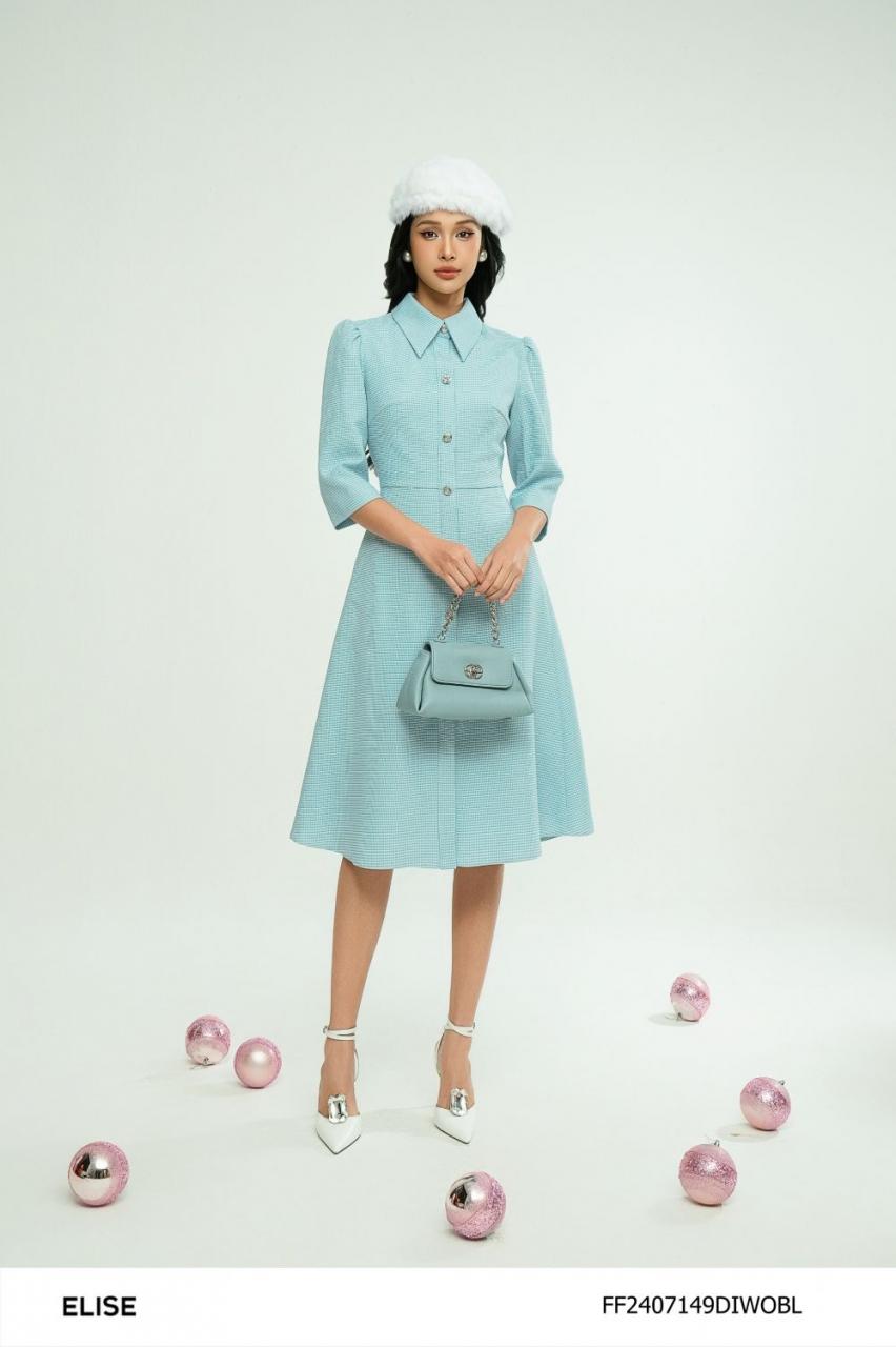 [🛒🇻🇳]ĐẦM SỢI KẺ XANH TRẮNG CỔ ĐỨC TAY LỬNG – , SKU – FF2407149DIWOBL – elise.vn 🇻🇳🛒Top1Shop🛒 🇻🇳Top1Vietnam🇻🇳 🛍🛒🇻🇳