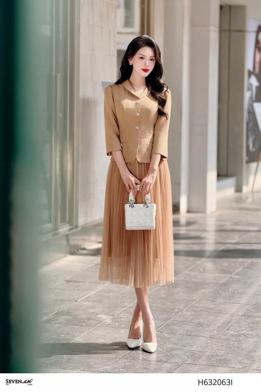 [🛒🇻🇳]Đầm xoè tay lỡ phối lưới nâu be thời trang nữ Seven.AM H632063I – Seven.AM , SKU – – sevenam.vn 🇻🇳🛒Top1Shop🛒 🇻🇳Top1Vietnam🇻🇳 🛍🛒🇻🇳