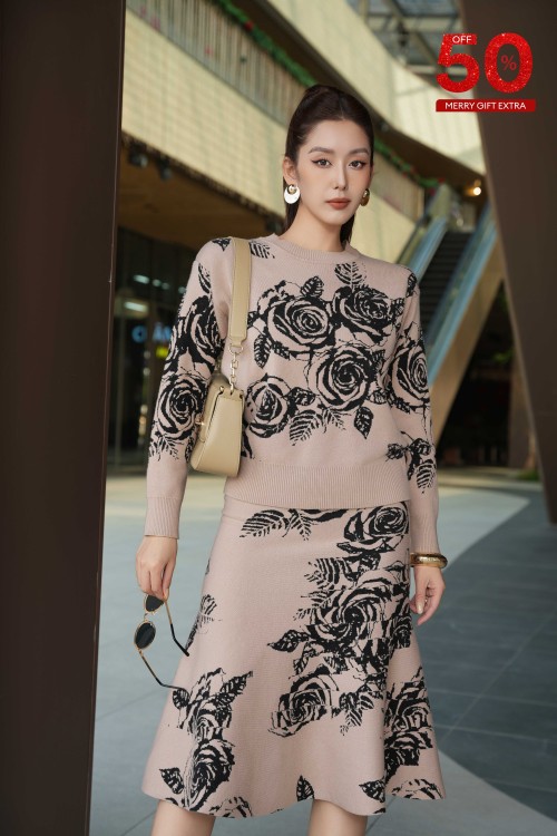 [🛒🇻🇳]Set Đồ Nữ – Brown Floral Knit Blouse And Skirt Set – , SKU – – sixdo.vn 🇻🇳🛒Top1Shop🛒 🇻🇳Top1Vietnam🇻🇳 🛍🛒🇻🇳