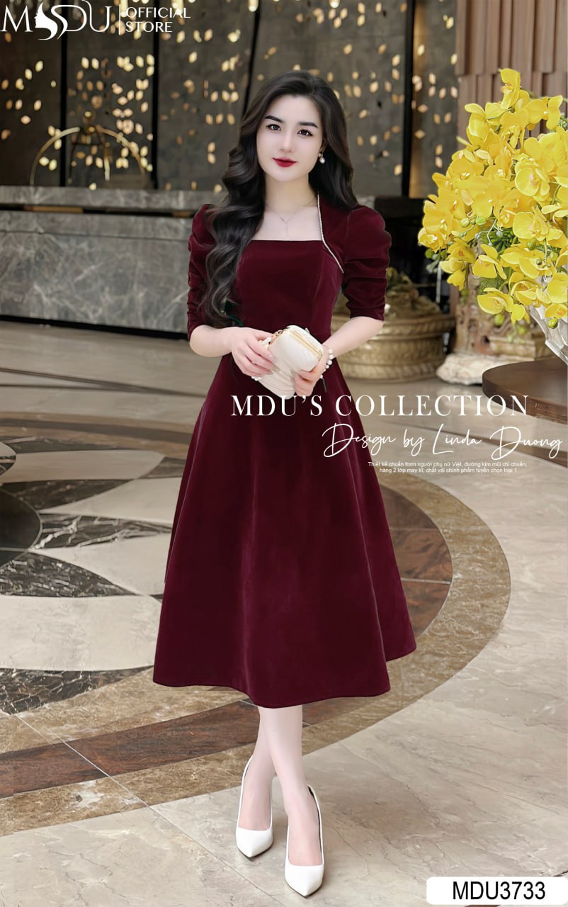 [🛒🇻🇳]Váy Thiết Kế MDU3733 – Chất Nhung Cao Cấp Phối Cùng Cổ Vuông Cách Điệu Đính Ngọc Sang Trọng – , SKU – – mdufashion.com 🇻🇳🛒Top1Shop🛒 🇻🇳Top1Vietnam🇻🇳 🛍🛒🇻🇳