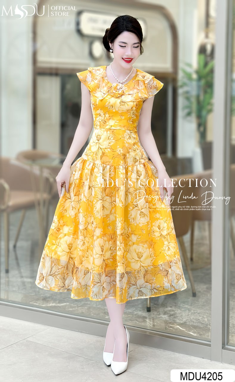 [🛒🇻🇳]Váy Thiết Kế MDU4205 – Dáng Dài Phối Cùng Họa Tiết Hoa Bắt Mắt Trên Nền Vàng Thướt Tha – , SKU – – mdufashion.com 🇻🇳🛒Top1Shop🛒 🇻🇳Top1Vietnam🇻🇳 🛍🛒🇻🇳
