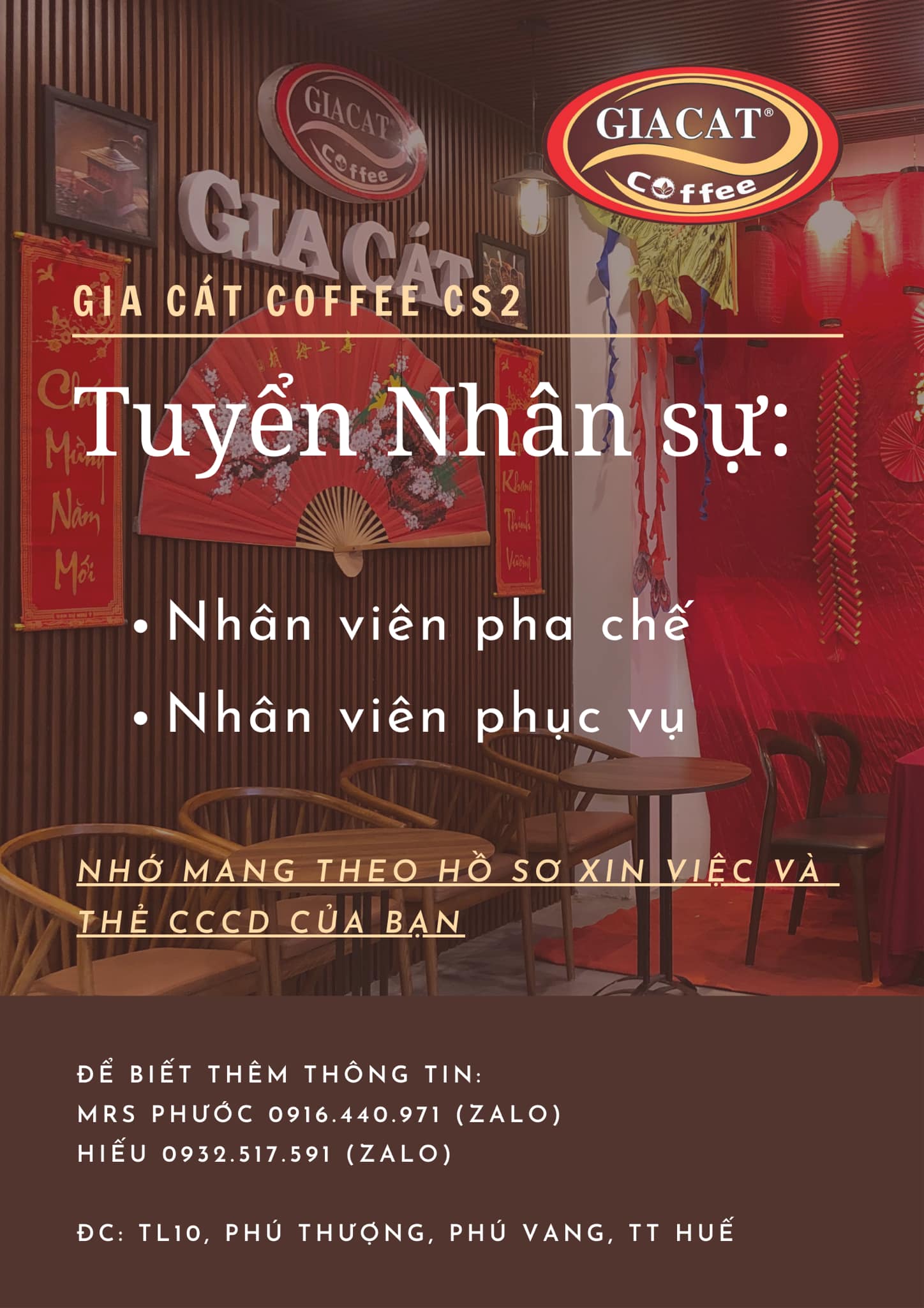 [☕️🇻🇳] Gia Cát Coffee – Cung cấp cây cảnh, nhận sét up cây cảnh cho quán cafe 🥤 Top1Coffee ☕️ TUYỂN NHÂN VIÊN PHA CHẾ, PHỤC VỤ.
——————
GIA CÁT COFFEE CS2
Đc: TL10, Phú Thượng, Phú Vang, TT Huế
(Đối diện trường UKA – UK Aca , shares-3✔️ , likes-9❤️️ , date-2024-12-25 16:31:55🇻🇳🇻🇳🇻🇳📰🆕