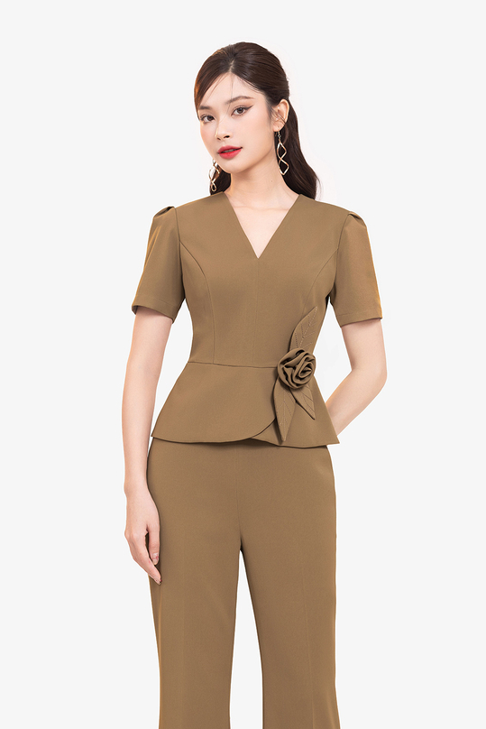 [🛒🇻🇳]Áo peplum công sở đính hoa màu nâu – K&K Fashion , SKU – ASM22-05 – kkfashion.vn 🇻🇳🛒Top1Shop🛒 🇻🇳Top1Vietnam🇻🇳 🛍🛒🇻🇳