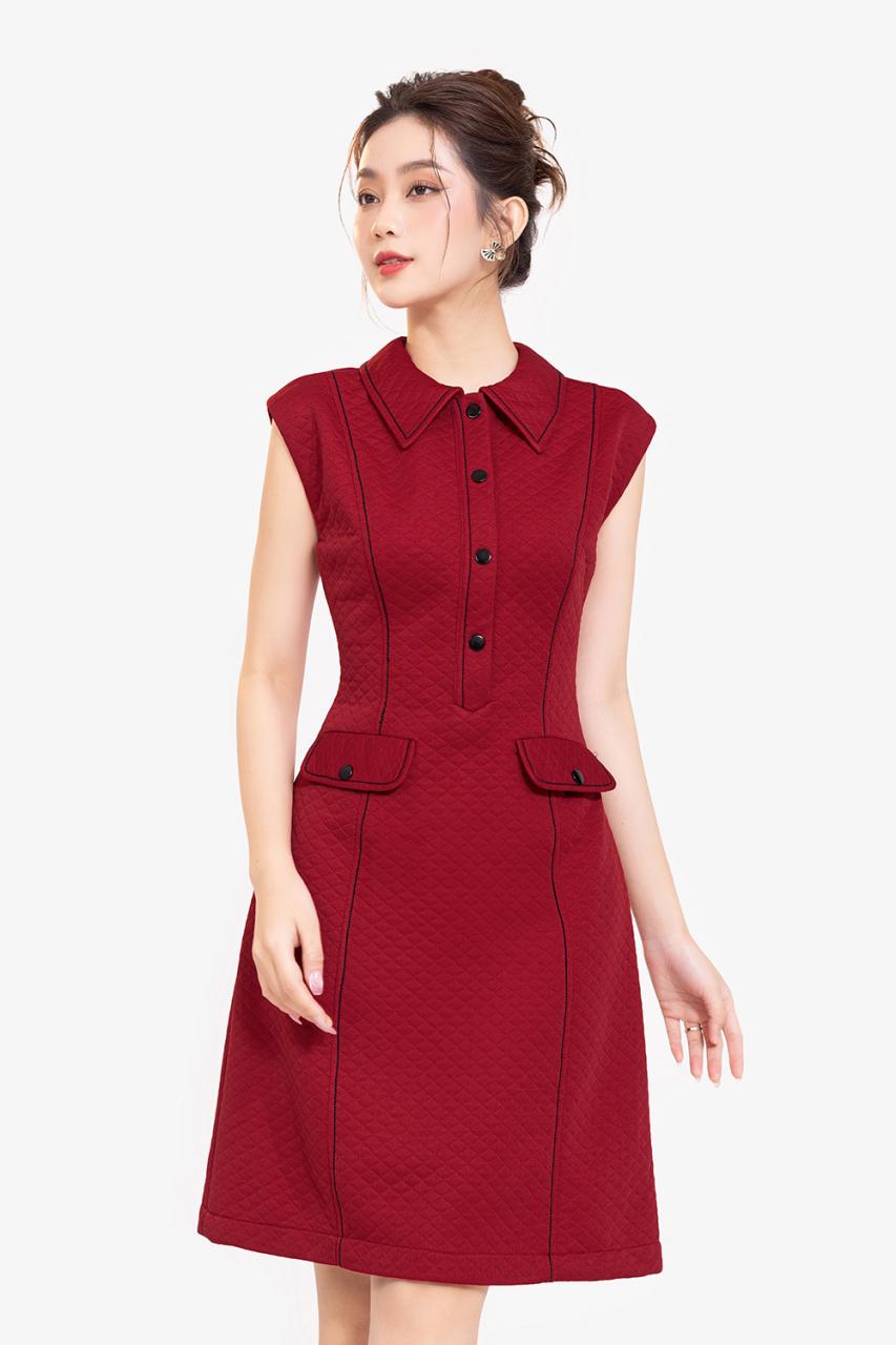 [🛒🇻🇳]Đầm đỏ dáng chữ A cổ sơ mi phối nút – K&K Fashion , SKU – KK173-40 – kkfashion.vn 🇻🇳🛒Top1Shop🛒 🇻🇳Top1Vietnam🇻🇳 🛍🛒🇻🇳