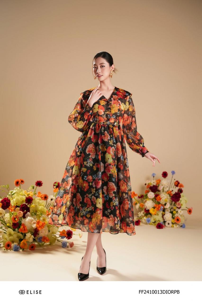 [🛒🇻🇳]ĐẦM TƠ HOA NỀN ĐEN CỔ QUEEN – , SKU – FF2410013DIORPB – elise.vn 🇻🇳🛒Top1Shop🛒 🇻🇳Top1Vietnam🇻🇳 🛍🛒🇻🇳