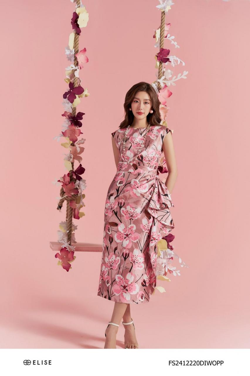 [🛒🇻🇳]ĐẦM TAFTA GẤM HỒNG ĐỖ HOA ĐÀO XẾP BÈO EO – , SKU – FS2412220DIWOPP – elise.vn 🇻🇳🛒Top1Shop🛒 🇻🇳Top1Vietnam🇻🇳 🛍🛒🇻🇳