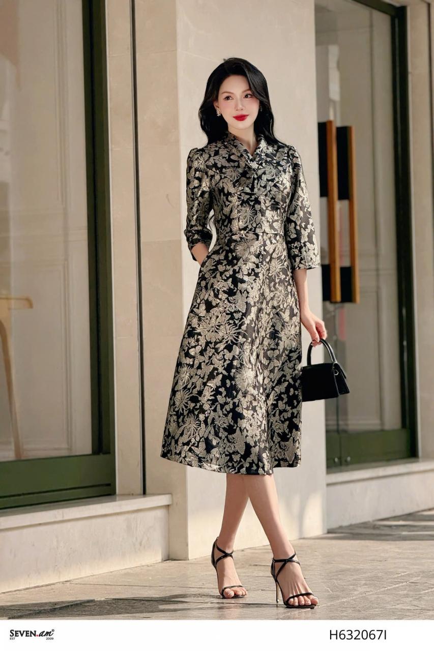 [🛒🇻🇳]Đầm xoè midi gấm hoạ tiết hồ điệp thời trang nữ Seven.AM H632067I – Seven.AM , SKU – – sevenam.vn 🇻🇳🛒Top1Shop🛒 🇻🇳Top1Vietnam🇻🇳 🛍🛒🇻🇳