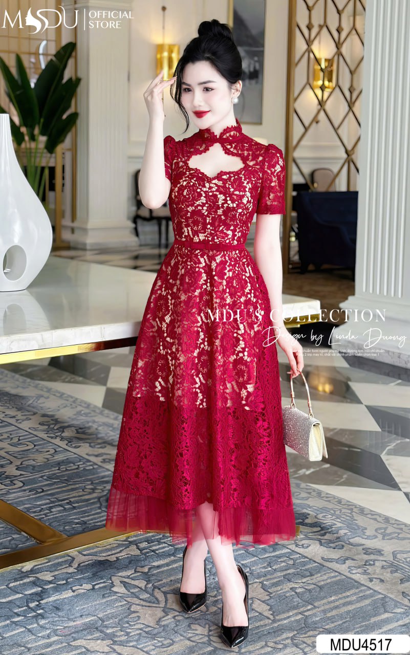 [🛒🇻🇳]Váy Thiết Kế MDU4517 Màu Đỏ Cổ Cao Họa Tiết Hoa Tinh Xảo – , SKU – – mdufashion.com 🇻🇳🛒Top1Shop🛒 🇻🇳Top1Vietnam🇻🇳 🛍🛒🇻🇳