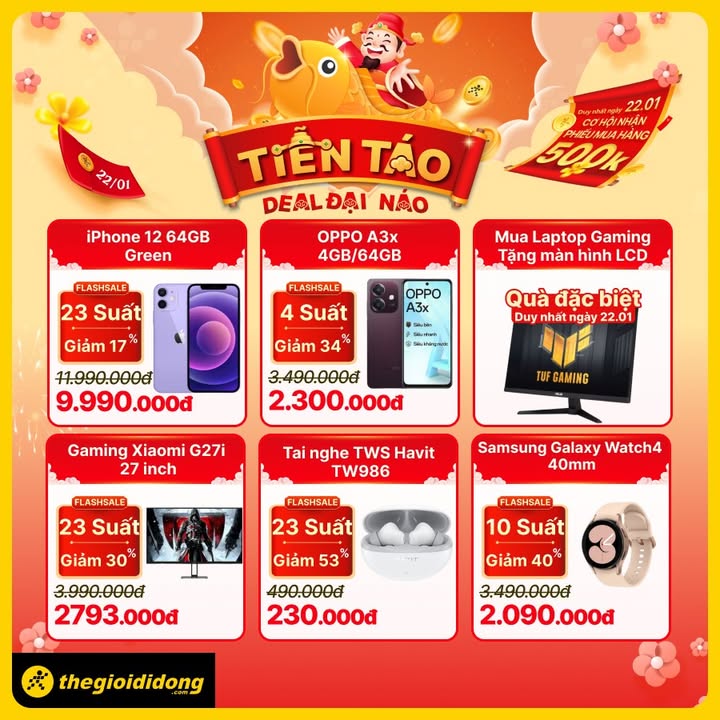 [🛍️🇻🇳] The Gioi Di Dong Joint Stock Company 🛍️ Top1Brand ⭐️ – 🎉 TIỄN TÁO – DEAL ĐẠI NÁO 🎉🔥 DUY NHẤT NGÀY 23 THÁNG CHẠP! 🔥Siêu ưu …