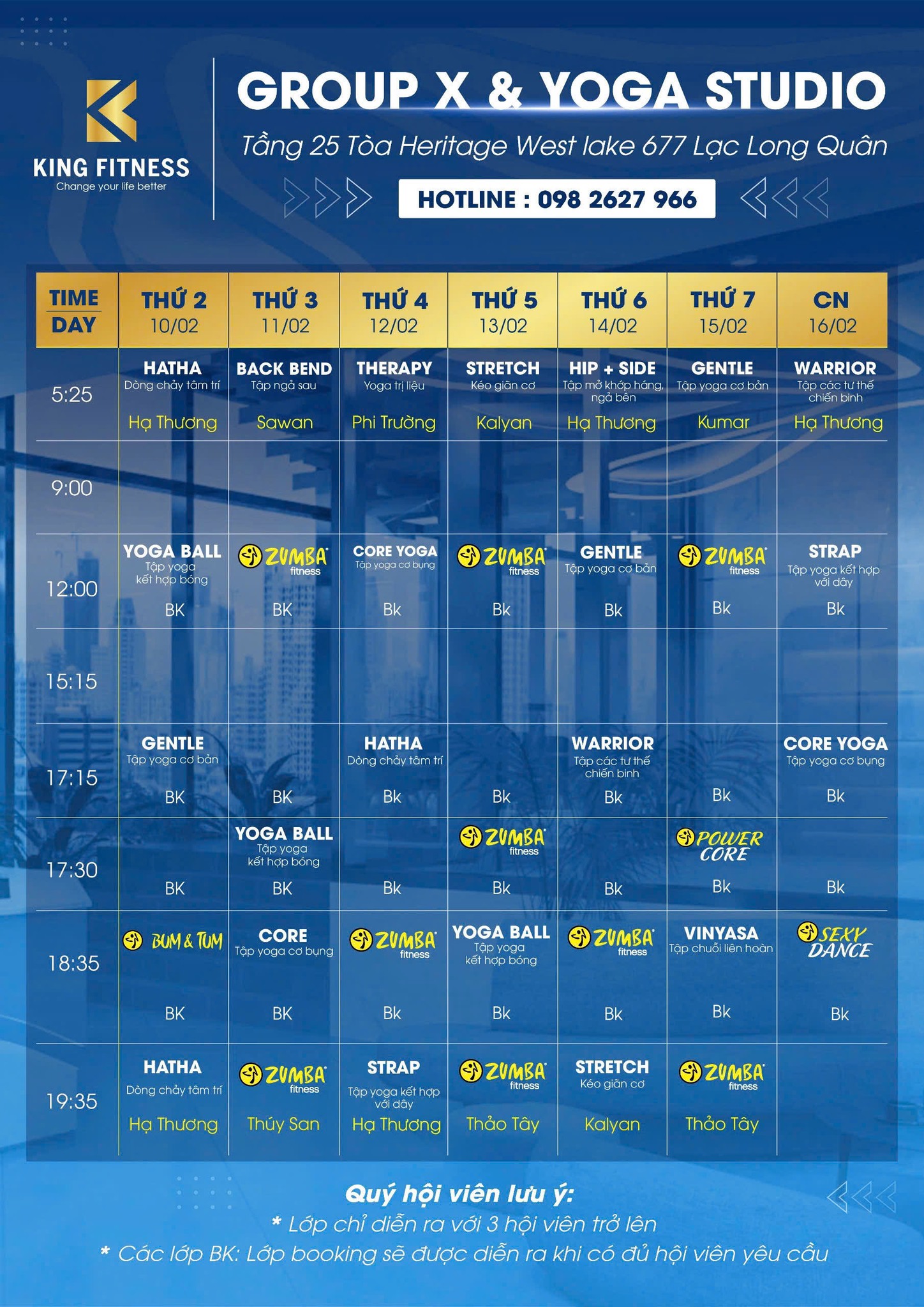 [???] King Fitness Yoga & Pool – The Zei, Số 8 Lê Đức Thọ  ? Top1Yoga ??‍♀️ 𝐊𝐈𝐍𝐆 𝐅𝐈𝐓𝐍𝐄𝐒𝐒 𝐤𝐢́𝐧𝐡 𝐠𝐮̛̉𝐢 𝐪𝐮𝐲́ 𝐡𝐨̣̂𝐢 𝐯𝐢𝐞̂𝐧 𝐥𝐢̣𝐜𝐡 𝐭𝐚̣̂𝐩 𝐭𝐮𝐚̂̀𝐧 𝐦𝐨̛́𝐢
TỪ NGÀY 10/02/2025 – 16/02/2025
————————
Lịch tập sẽ được cập nhật hàn , shares-0✔️ , likes-0❤️️ , date-2025-02-09 17:16:22????????