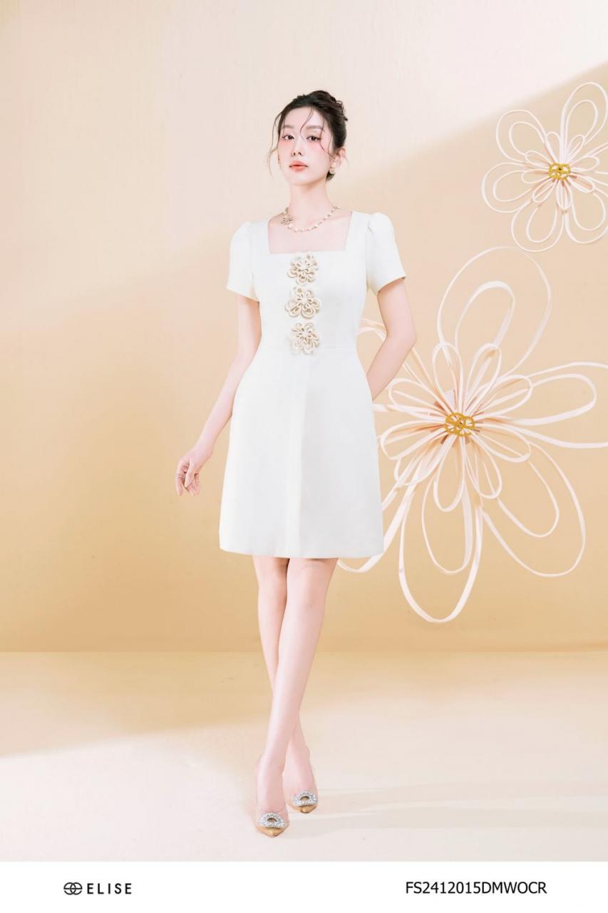 [🛒🇻🇳]ĐẦM SỢI KEM CỔ VUÔNG ĐÍNH HOA DÂY – , SKU – FS2412015DMWOCR – elise.vn 🇻🇳🛒Top1Shop🛒 🇻🇳Top1Vietnam🇻🇳 🛍🛒🇻🇳