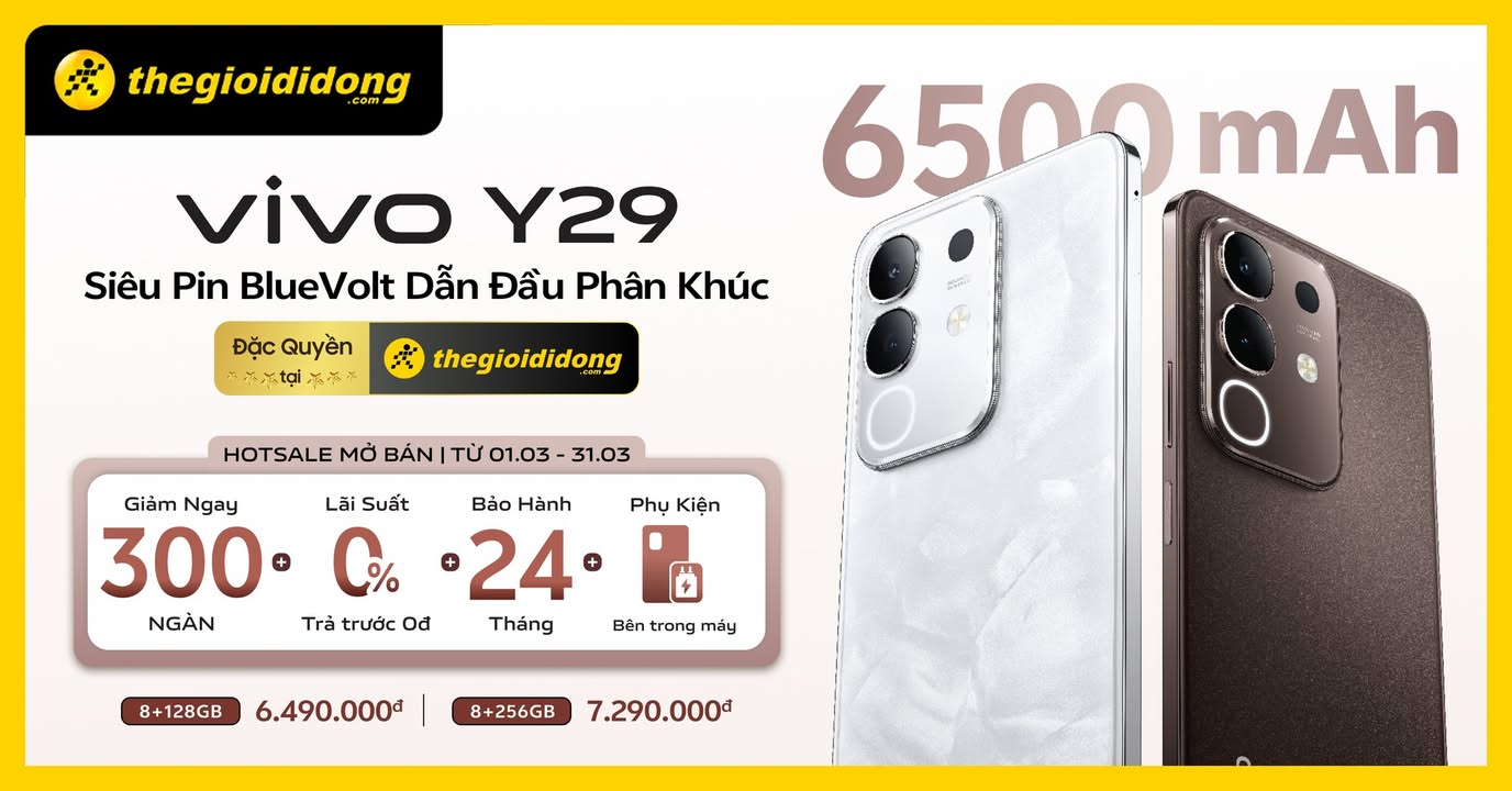 [🛍️🇻🇳] The Gioi Di Dong Joint Stock Company 🛍️ Top1Brand ⭐️ – VIVO Y29 – ĐẶC QUYỀN THẾ GIỚI DI ĐỘNGSiêu Pin BlueVolt Dẫn Đầu Phân KhúcM …