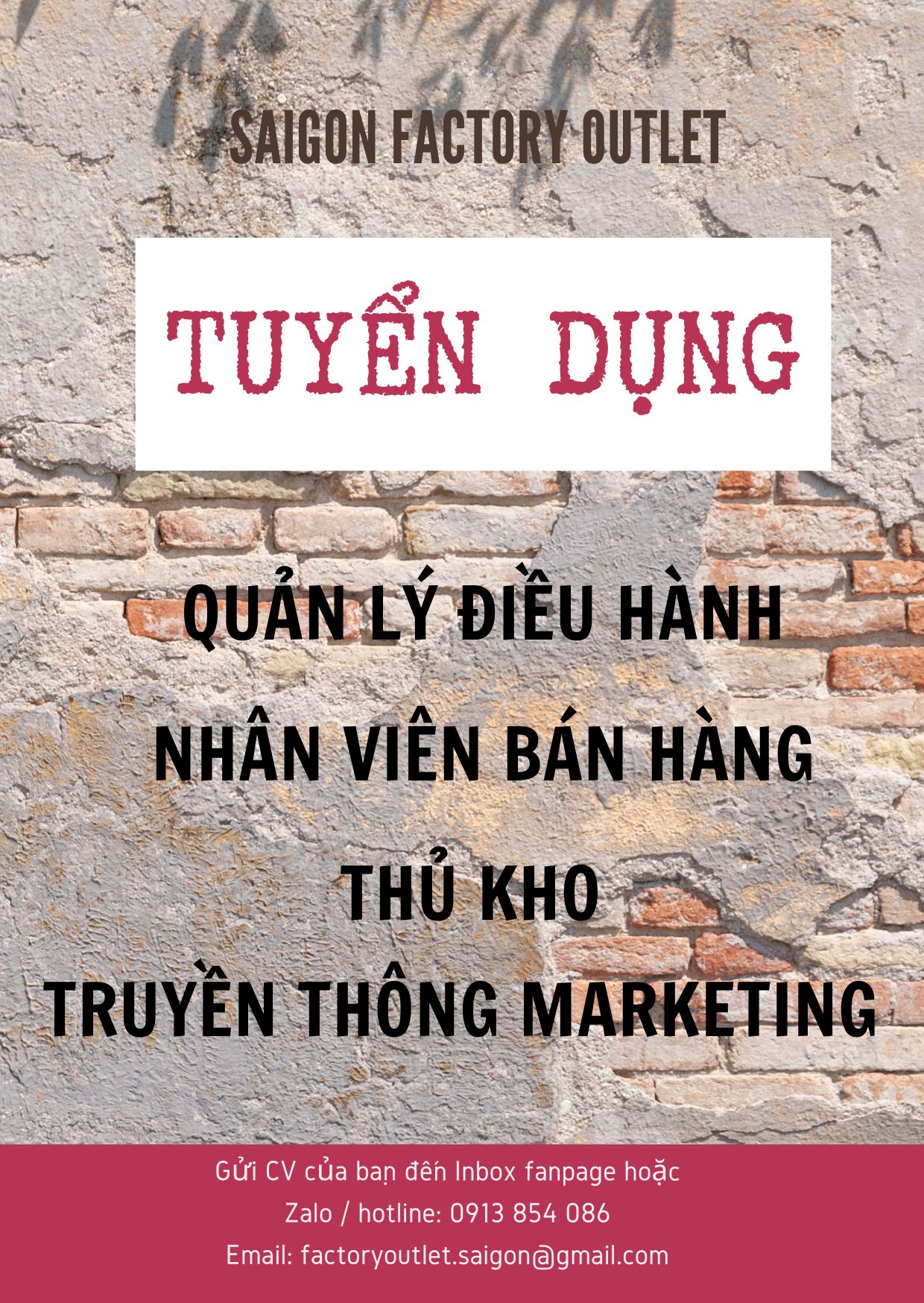 [???] Sai Gon Factory Outlet  ? Top1Fashion ?   𝐒𝐚𝐢𝐠𝐨𝐧 𝐅𝐚𝐜𝐭𝐨𝐫𝐲 𝐎𝐮𝐭𝐥𝐞𝐭 đ𝐚𝐧𝐠 𝐜ầ𝐧 𝐭𝐮𝐲ể𝐧 𝐝ụ𝐧𝐠 𝐜á𝐜 𝐯ị 𝐭𝐫𝐢 𝐬𝐚𝐮QUẢN LÝ ĐIỀU HÀNH
Công việc:
– Quản lý kho hàng. Chịu trách nhiệm điều hành các hoạt động tại k , shares-0✔️ , likes-1❤️️ , date-2025-03-18 06:22:46????????