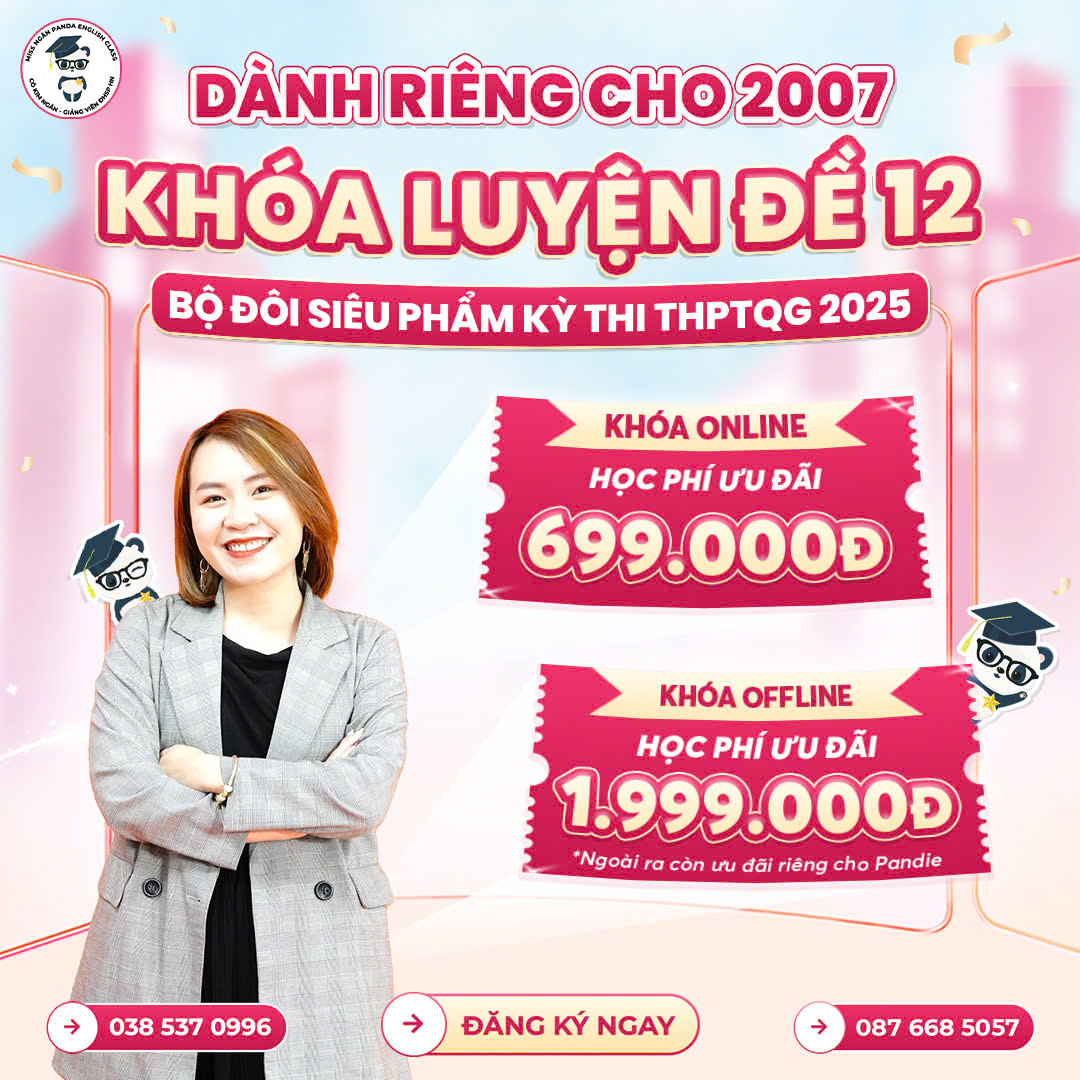 [🆕🇻🇳] Miss Ngân Panda English Class 📚 Top1Learn 📕 2K7 CHƯA NẮM ĐƯỢC BÍ QUYẾT ĐẠT 9+ ANH THPTQG?
Gì khó để Panda lo cùng với Khóa Luyện Đề 12 MỚI NHẤT 2025LUYỆN ĐỀ chính là chiếc chìa khóa giúp em VƯỢT  , shares-0✔️ , likes-18❤️️ , date-2025-03-27 03:17:45🇻🇳🇻🇳🇻🇳📰🆕