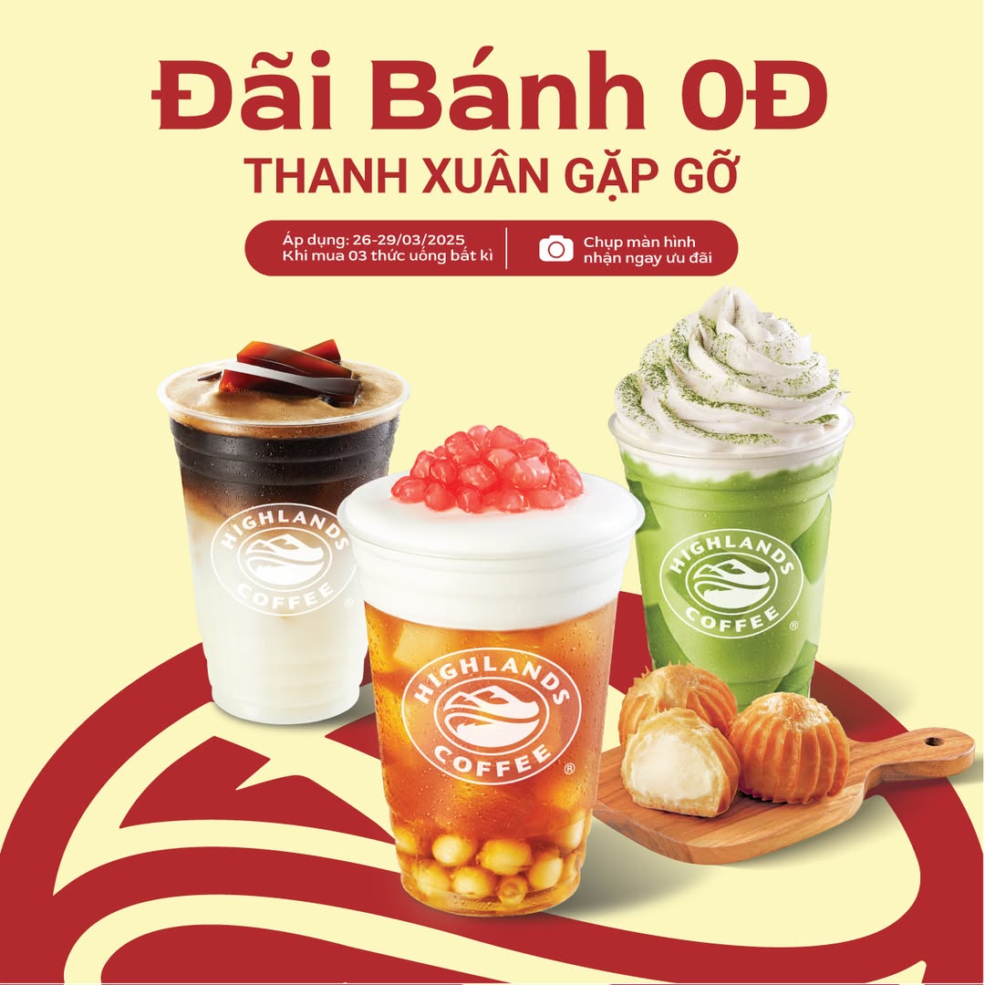 [☕️🇻🇳] Highlands Coffee – THƯƠNG HIỆU BẮT NGUỒN TỪ CÀ PHÊ VIỆT NAM 🥤 Top1Coffee ☕️  NGÀY THANH XUÂN – TỚI HIGHLANDS ĂN BÁNH MỪNG THÔI!Rực rỡ ngày thanh xuân, tựa như một ngày hi vọng, ngày của những tiếng cư , shares-25✔️ , likes-406❤️️ , date-2025-03-26 03:34:15🇻🇳🇻🇳🇻🇳📰🆕