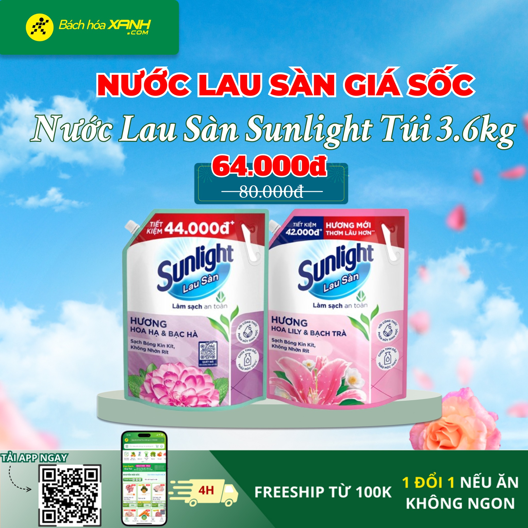 [🆕🇻🇳] Bách Hóa Xanh là chuỗi siêu thị mini chuyên bán thực phẩm tươi sống và nhu yếu phẩm của tập đoàn TGDĐ ♥️️ Top1Index 📚   Mua ngay tại:
[SỐC] GIẶT XẢ CUỐI THÁNG GIÁ SỐC
Nước lau sàn Swat can 4kg (hương ngẫu nhiên) giá chỉ 78.500đ (giá gốc 96.000đ)
Nước lau sàn Sunlight túi  , shares-9✔️ , likes-51❤️️ , date-2025-03-26 21:00:09🇻🇳🇻🇳🇻🇳📰🆕