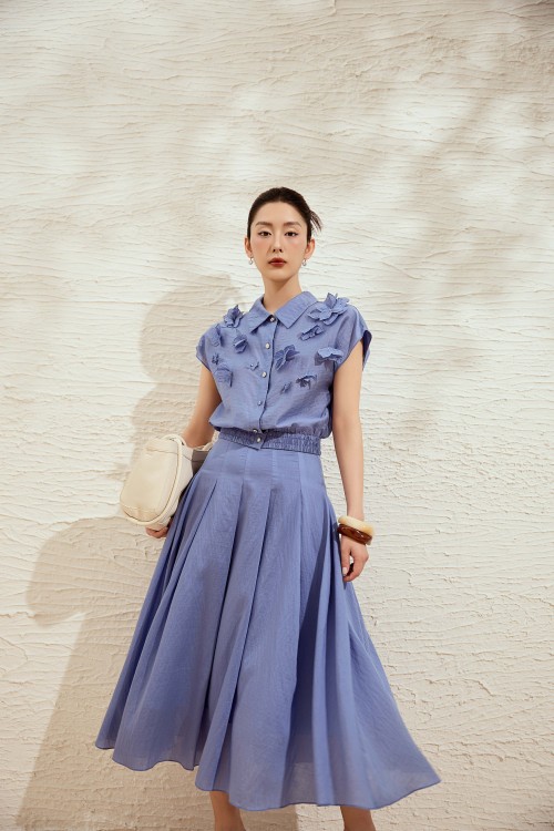 [🛒🇻🇳]Áo nữ – Blue-grey 3D Flower Organza Blouse – , SKU – – sixdo.vn 🇻🇳🛒Top1Shop🛒 🇻🇳Top1Vietnam🇻🇳 🛍🛒🇻🇳