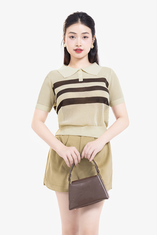 [🛒🇻🇳]Áo polo nữ dệt kim sọc nâu - K&K Fashion , SKU - ASM24-23 - kkfashion.vn 🇻🇳🛒Top1Shop🛒 🇻🇳Top1Vietnam🇻🇳 🛍🛒🇻🇳