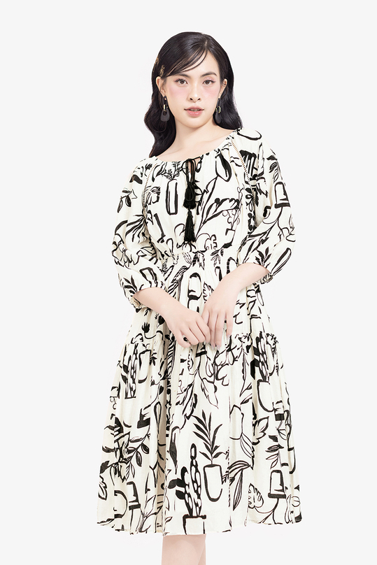 [🛒🇻🇳]Đầm trắng trễ vai họa tiết đen tay lửng – K&K Fashion , SKU – KK176-06 – kkfashion.vn 🇻🇳🛒Top1Shop🛒 🇻🇳Top1Vietnam🇻🇳 🛍🛒🇻🇳