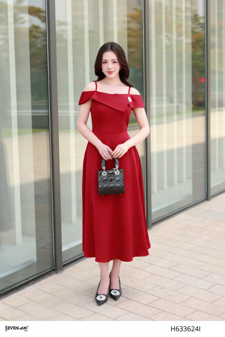[🛒🇻🇳]Đầm midi 2 dây trễ vai đỏ dáng xoè thời trang nữ Seven.AM H633624I – Seven.AM , SKU – – sevenam.vn 🇻🇳🛒Top1Shop🛒 🇻🇳Top1Vietnam🇻🇳 🛍🛒🇻🇳