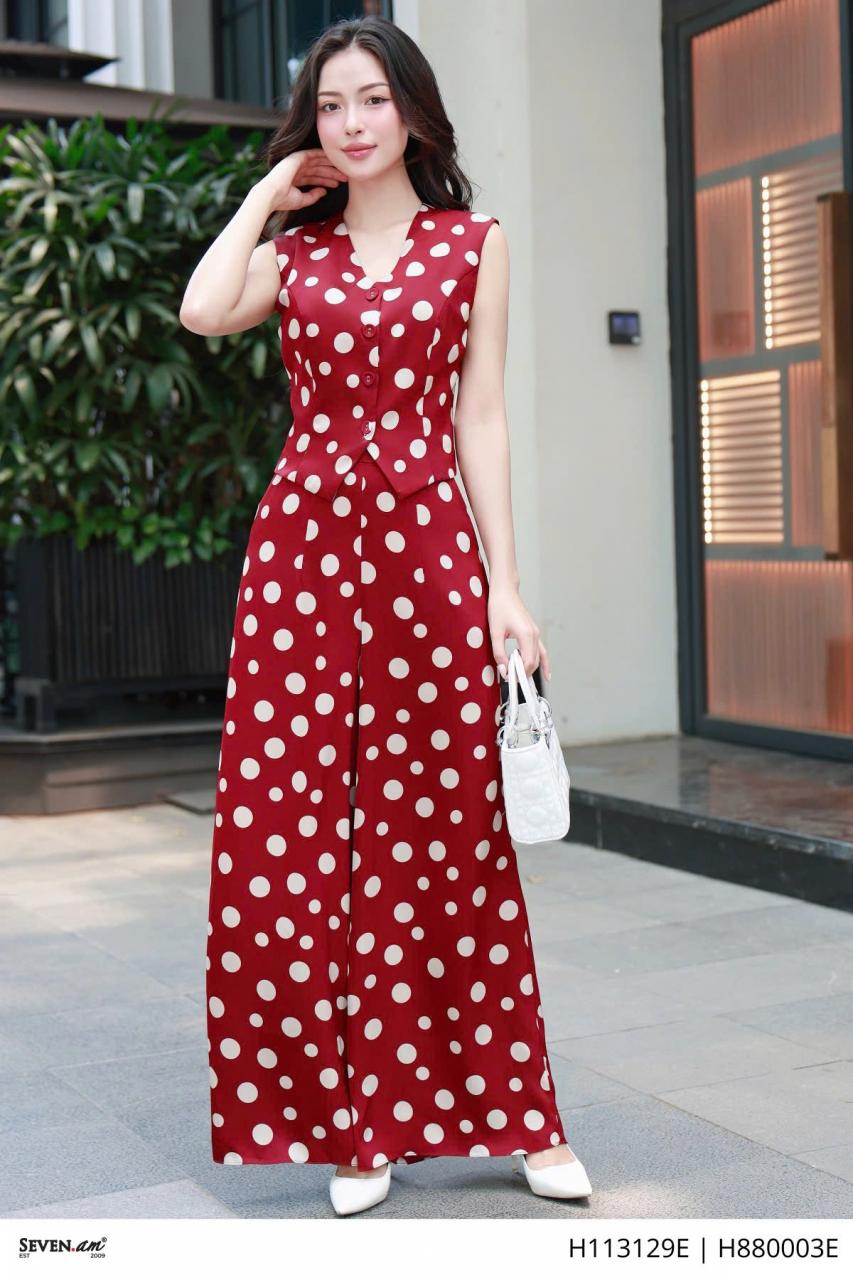 [🛒🇻🇳]Áo kiểu ngắn tay họa tiết chấm bi đỏ be thời trang nữ Seven.AM H113129E (Không kèm quần) - Seven.AM , SKU - - sevenam.vn 🇻🇳🛒Top1Shop🛒 🇻🇳Top1Vietnam🇻🇳 🛍🛒🇻🇳