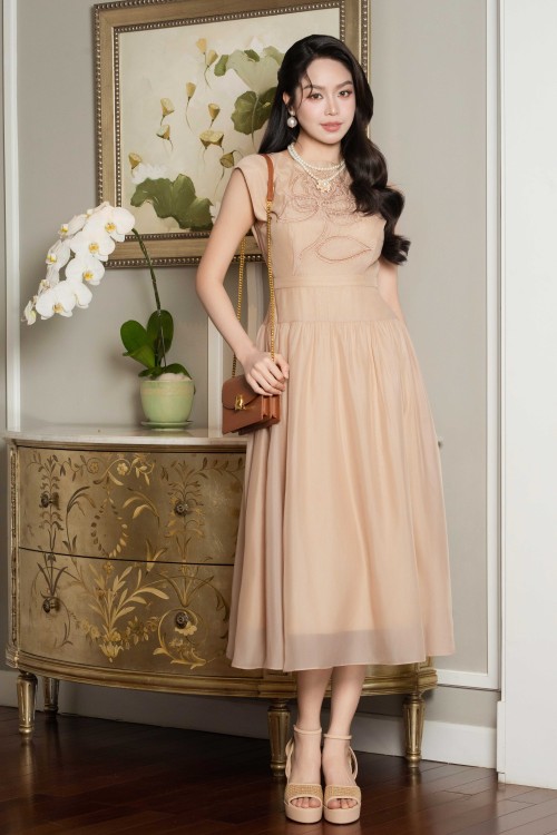 [🛒🇻🇳]Váy Đầm – Beige Flower Organza Flared Dress – , SKU – – sixdo.vn 🇻🇳🛒Top1Shop🛒 🇻🇳Top1Vietnam🇻🇳 🛍🛒🇻🇳