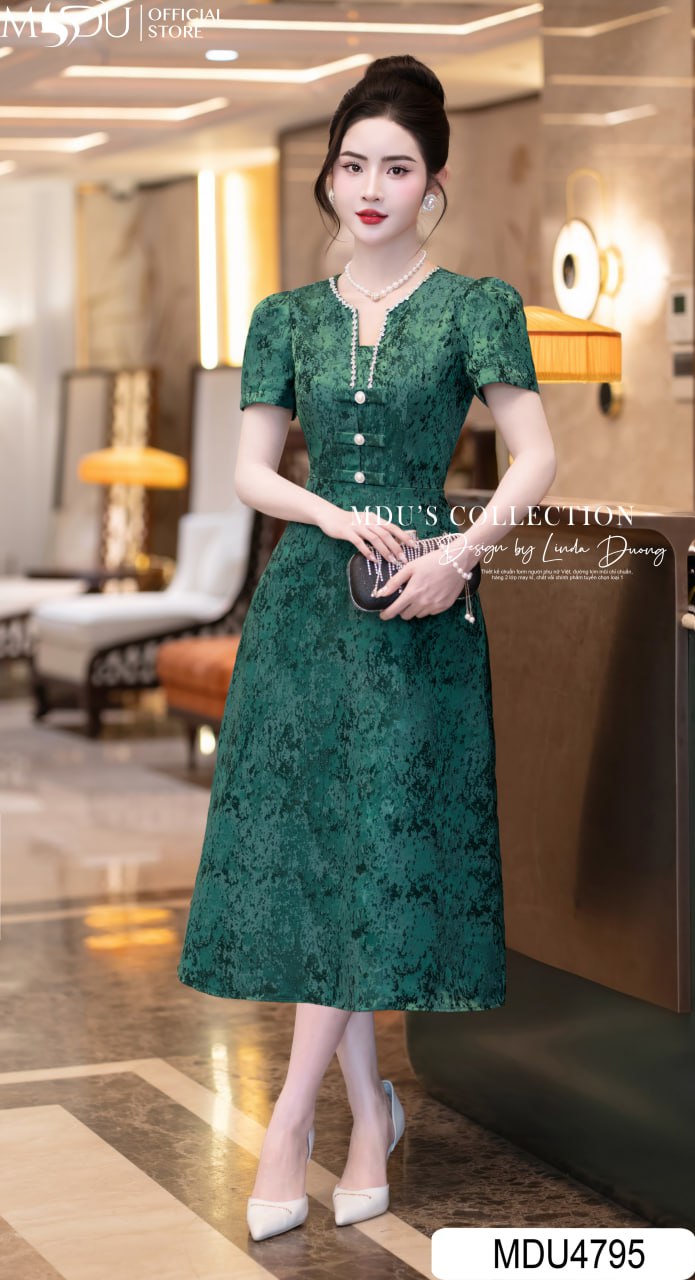 [🛒🇻🇳]Váy Thiết Kế MDU4795 Cổ V Đính Đá Gấm Lụa Xanh Ngọc - , SKU - - mdufashion.com 🇻🇳🛒Top1Shop🛒 🇻🇳Top1Vietnam🇻🇳 🛍🛒🇻🇳