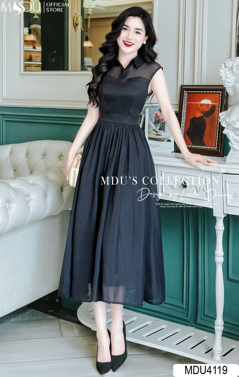 [🛒🇻🇳]Váy Thiết Kế MDU4119 – Màu Đen Qúy Phái Cổ Sơ Mi Thanh Lịch Kết Hợp Cùng Tay Hến Cách Điệu - , SKU - MDU4119 - mdufashion.com 🇻🇳🛒Top1Shop🛒 🇻🇳Top1Vietnam🇻🇳 🛍🛒🇻🇳