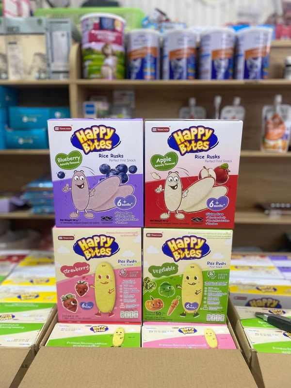 [🆕🇻🇳] Shop TOM BABY  Chuyên Bỉm,Thời trang cho bé,các loại Bánh kẹo, Kem, Thực phâm dinh dưỡng 🧑‍🧒❤️️👶⭐️ 𝑩𝑨́𝑵𝑯 𝑮𝑨̣𝑶 𝑨̆𝑵 𝑫𝑨̣̆𝑴 𝑯𝑨𝑷𝑷𝒀 𝑩𝑰𝑻𝑬𝑺 𝑪𝑯𝑶 𝑩𝑬́ 𝑻𝑼̛̀ 6𝑴+
Bánh gạo Happy Bites giòn và xốp nhưng lại mềm và tự tan khi cho vào miệng, giúp bé ta , shares-1✔️ , likes-0❤️️ , date-2025-04-18 18:00:03🇻🇳🇻🇳🇻🇳📰🆕