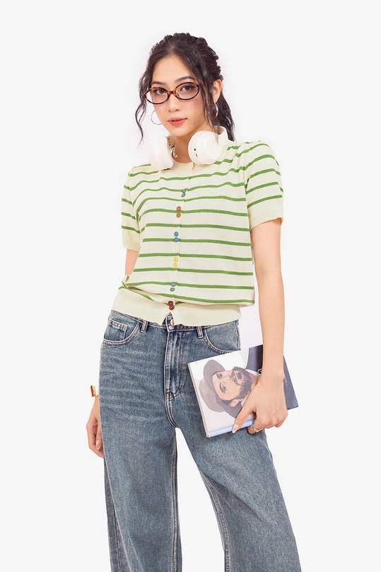 [🛒🇻🇳]Áo len dệt kim nữ màu kem phối sọc xanh - K&K Fashion , SKU - ASM25-12 - kkfashion.vn 🇻🇳🛒Top1Shop🛒 🇻🇳Top1Vietnam🇻🇳 🛍🛒🇻🇳