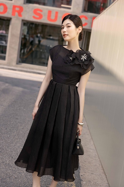 [🛒🇻🇳]Váy Đầm – Black 3D Flower Organza Flared Dress – , SKU – – sixdo.vn 🇻🇳🛒Top1Shop🛒 🇻🇳Top1Vietnam🇻🇳 🛍🛒🇻🇳