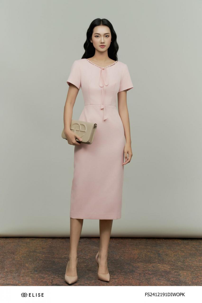 [🛒🇻🇳]ĐẦM SỢI HỒNG CAM CỔ BUỘC DÂY HOA – , SKU – FS2412191DIWOPK – elise.vn 🇻🇳🛒Top1Shop🛒 🇻🇳Top1Vietnam🇻🇳 🛍🛒🇻🇳