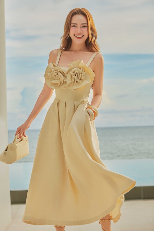 [🛒🇻🇳]Váy Đầm - Cream 3D Flower Linen Flared Dress - , SKU - - sixdo.vn 🇻🇳🛒Top1Shop🛒 🇻🇳Top1Vietnam🇻🇳 🛍🛒🇻🇳