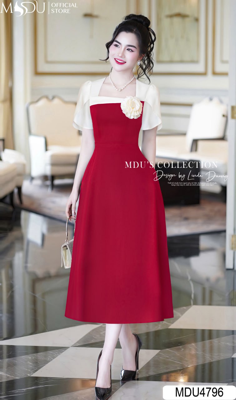[🛒🇻🇳]Váy Thiết Kế MDU4796 Tay Rũ Thanh Thoát Hoa Đỏ Quý Phái Dáng Xòe Nhẹ - , SKU - - mdufashion.com 🇻🇳🛒Top1Shop🛒 🇻🇳Top1Vietnam🇻🇳 🛍🛒🇻🇳