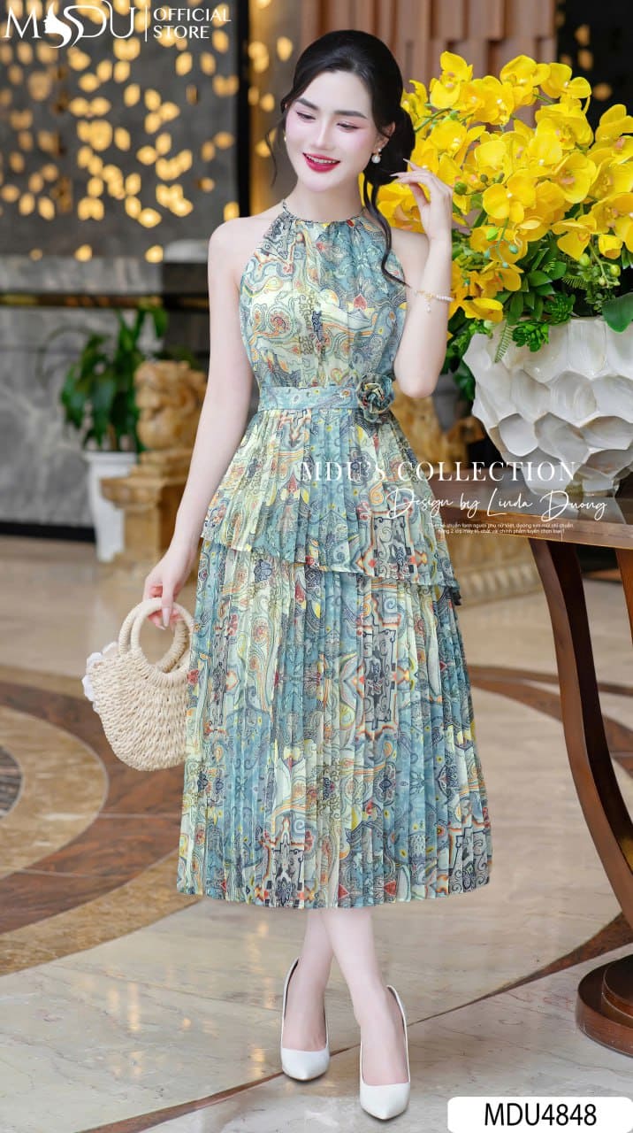 [🛒🇻🇳]Váy Thiết Kế MDU4848 Hoa 3D Cổ Yếm Dáng Xòe Tông Xanh Thanh Thoát - , SKU - - mdufashion.com 🇻🇳🛒Top1Shop🛒 🇻🇳Top1Vietnam🇻🇳 🛍🛒🇻🇳
