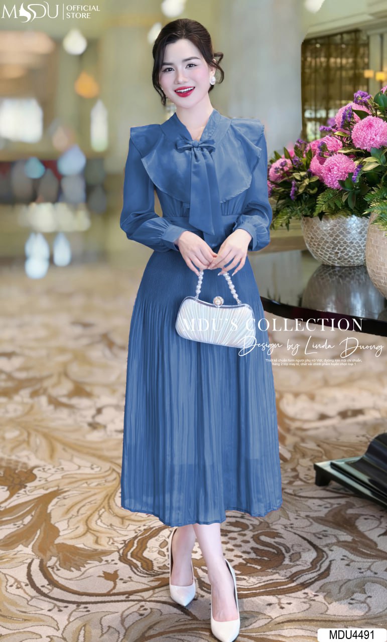 [🛒🇻🇳]Váy Thiết Kế MDU4491 – Dáng Váy Dài Phối Cùng Các Đường Xếp Ly Nhẹ Nhàng Thắt Nơ Tinh Tế Ở Cổ – , SKU – – mdufashion.com 🇻🇳🛒Top1Shop🛒 🇻🇳Top1Vietnam🇻🇳 🛍🛒🇻🇳