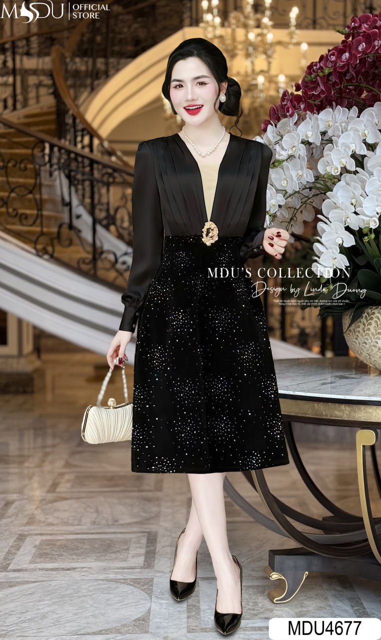 [🛒🇻🇳]Váy Thiết Kế MDU4677 Dáng Xòe Nhẹ Phối Cùng Cổ Xẻ Sâu Hiện Đại – , SKU – – mdufashion.com 🇻🇳🛒Top1Shop🛒 🇻🇳Top1Vietnam🇻🇳 🛍🛒🇻🇳