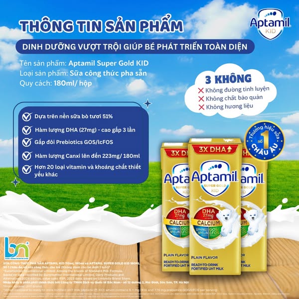 [🆕🇻🇳] Shop TOM BABY  Chuyên Bỉm,Thời trang cho bé,các loại Bánh kẹo, Kem, Thực phâm dinh dưỡng 🧑‍🧒❤️️👶⭐️ APTAMIL SUPER GOLD KID – DINH DƯỠNG VƯỢT TRỘI – THƯƠNG HIỆU SỐ 1 CHÂU ÂU
Aptamil Super Gold Kid là sản phẩm sữa công thức pha sẵn cao cấp từ Danone Nutrici , shares-1✔️ , likes-1❤️️ , date-2025-05-27 17:02:02🇻🇳🇻🇳🇻🇳📰🆕