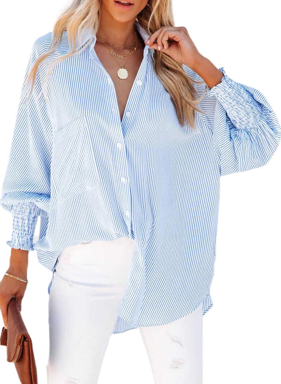 [🛒🇻🇳]Mua LEMAFER Womens Smocked Cuffed Striped Boyfriend Shirt Casual Collar Long Sleeve Oversized Button Down Blouse Tops with Pocket Shirred trên Amazon Mỹ chính hãng 2025 | Fado – , SKU – – fado.vn 🇻🇳🛒Top1Shop🛒 🇻🇳Top1Vietnam🇻🇳 🛍🛒🇻🇳
