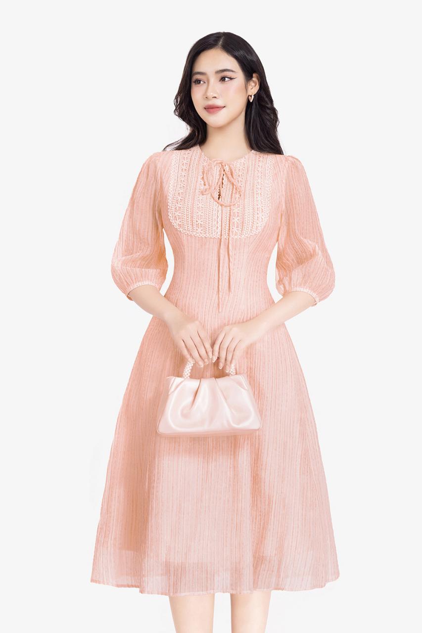 [🛒🇻🇳]Đầm xòe hồng cổ thắt nơ phối ren – K&K Fashion , SKU – KK177-11 – kkfashion.vn 🇻🇳🛒Top1Shop🛒 🇻🇳Top1Vietnam🇻🇳 🛍🛒🇻🇳