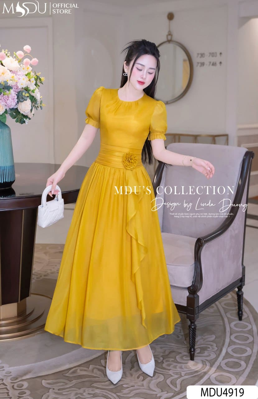 [🛒🇻🇳]Váy Thiết Kế MDU4919 Vàng Tơ Óng Hoa 3D Cổ Tròn Tay Phồng Kiêu Kỳ Tươi Sáng – , SKU – – mdufashion.com 🇻🇳🛒Top1Shop🛒 🇻🇳Top1Vietnam🇻🇳 🛍🛒🇻🇳