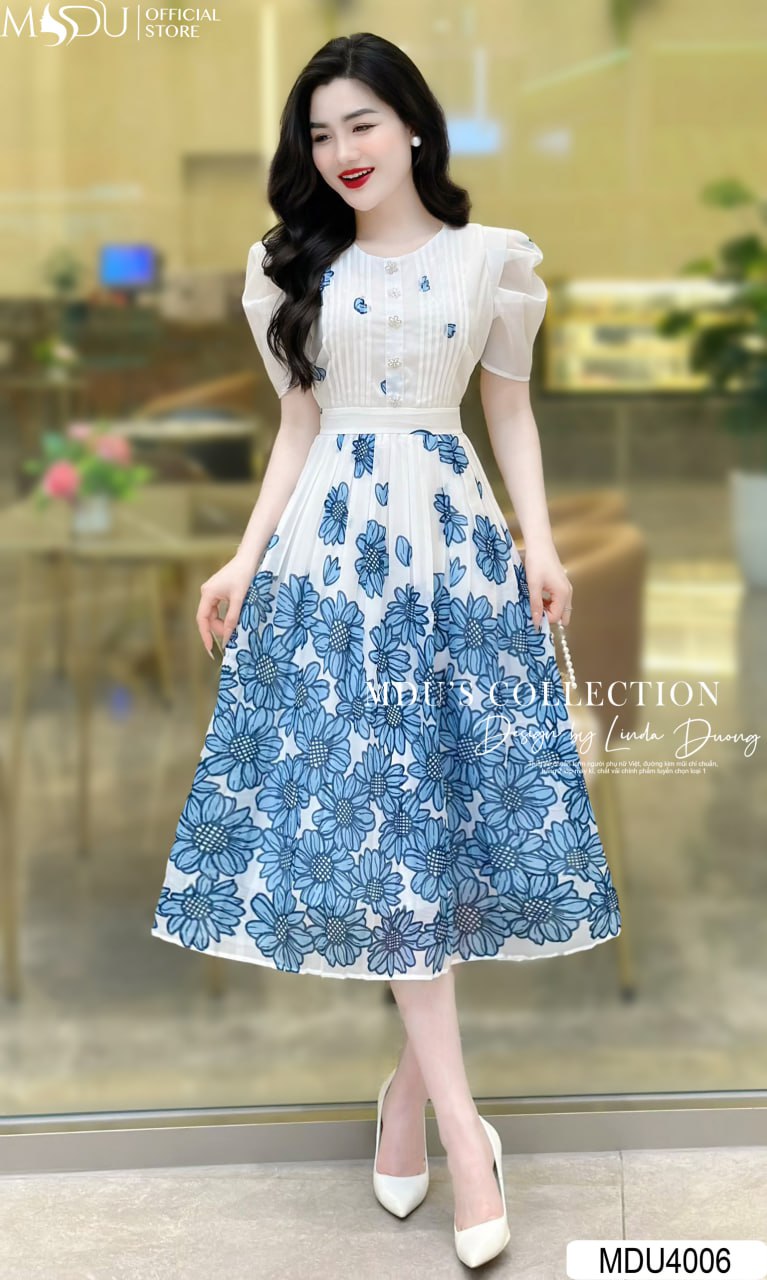 [🛒🇻🇳]Váy Thiết Kế MDU4006 – Tông Trắng Phối Cùng Họa Tiết Hoa Xanh Dịu Mát – , SKU – MDU4007-1 – mdufashion.com 🇻🇳🛒Top1Shop🛒 🇻🇳Top1Vietnam🇻🇳 🛍🛒🇻🇳