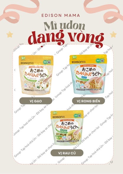 [🆕🇻🇳] Shop TOM BABY  Chuyên Bỉm,Thời trang cho bé,các loại Bánh kẹo, Kem, Thực phâm dinh dưỡng 🧑‍🧒❤️️👶⭐️ MÌ UDON GẠO DẠNG VÒNG EDISON MAMA cho bé từ 1 tuổi (100gr)
Được làm từ 100% gạo nội địa Nhật dễ tiêu hoá và hấp thu hơn lúa mì nên được khuyên dùng cho t , shares-1✔️ , likes-0❤️️ , date-2025-06-27 19:00:25🇻🇳🇻🇳🇻🇳📰🆕