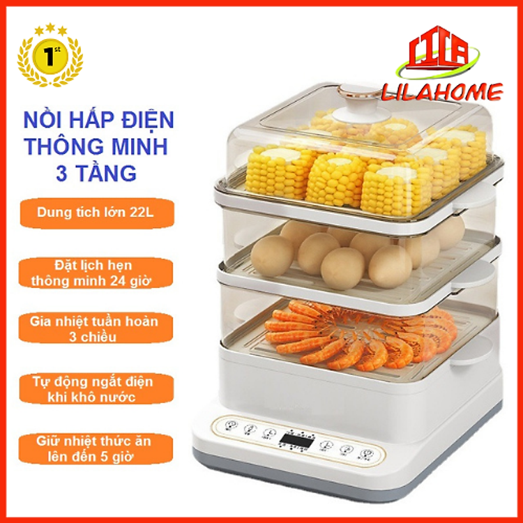 [🛒🇻🇳]Nồi Hấp Điện Thông Minh 3 Tầng Dung Tích 22L - Đa Chức Năng Siêu Tiện Dụng - Hàng Chính Hãng - lilahome , SKU - 2014607623801 - tiki.vn 🇻🇳🛒Top1Shop🛒 🇻🇳Top1Vietnam🇻🇳 🛍🛒🇻🇳